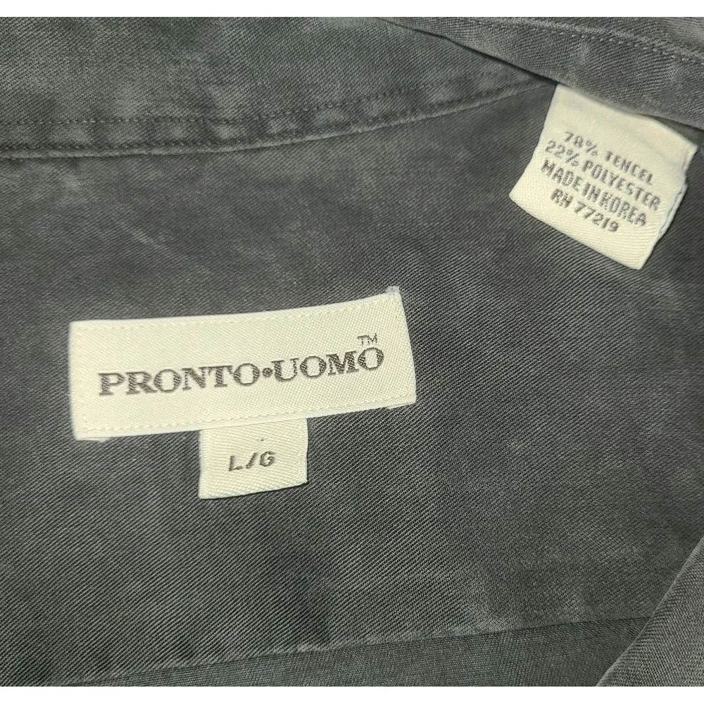 Pronto Uomo Men's Button Up Shirt Large Gray Long Sleeve Tencel Blend - Picture 7 of 7